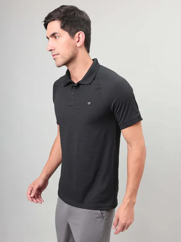 Men Self Design Slim Fit Polo T-shirt with MATPIQ - Image 3