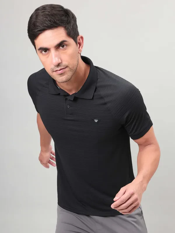 Men Self Design Slim Fit Polo T-shirt with MATPIQ - Image 5