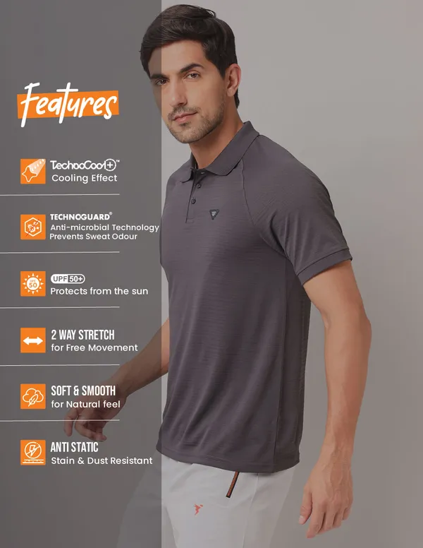 Men Self Design Slim Fit Polo T-shirt with MATPIQ - Image 4