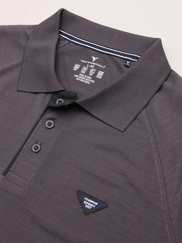 Men Self Design Slim Fit Polo T-shirt with MATPIQ - Image 7