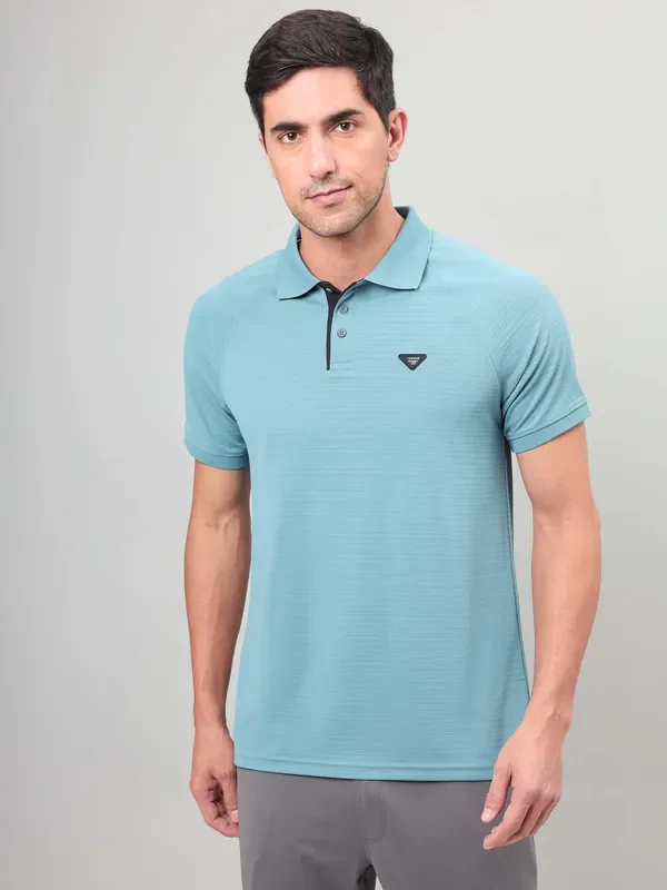 Men Self Design Slim Fit Polo T-shirt with MATPIQ
