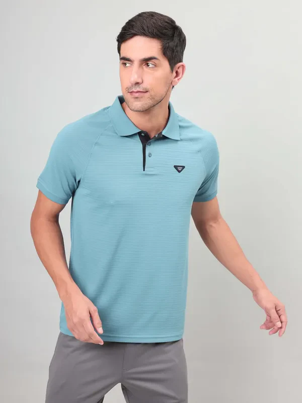 Men Self Design Slim Fit Polo T-shirt with MATPIQ - Image 2