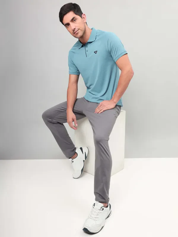 Men Self Design Slim Fit Polo T-shirt with MATPIQ - Image 5