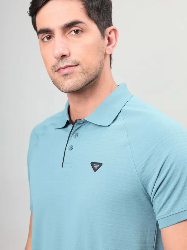 Men Self Design Slim Fit Polo T-shirt with MATPIQ - Image 6