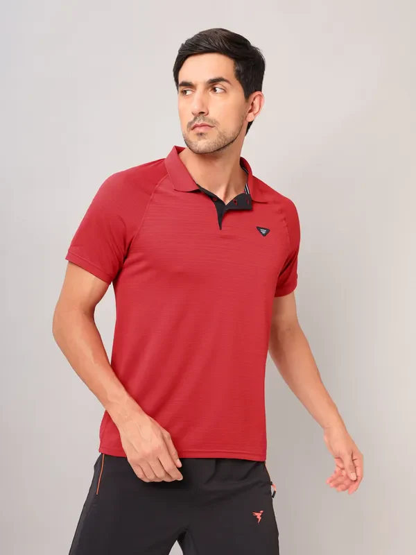 Men Self Design Slim Fit Polo T-shirt with MATPIQ