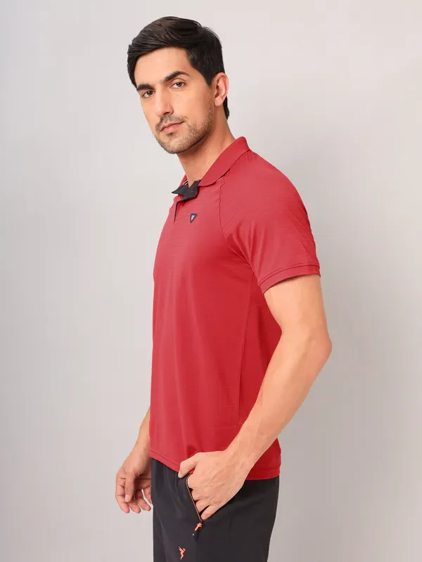 Men Self Design Slim Fit Polo T-shirt with MATPIQ - Image 4
