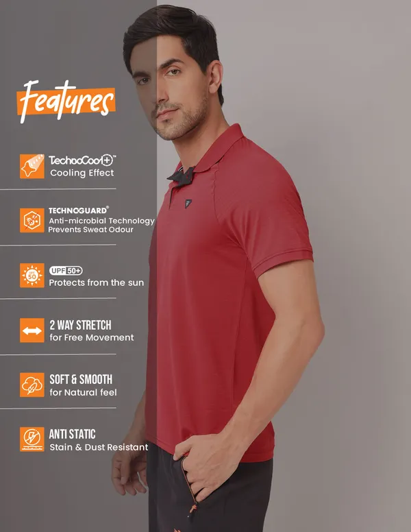 Men Self Design Slim Fit Polo T-shirt with MATPIQ - Image 6