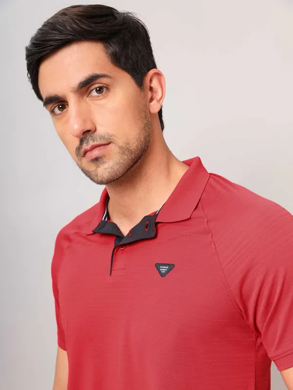 Men Self Design Slim Fit Polo T-shirt with MATPIQ - Image 8