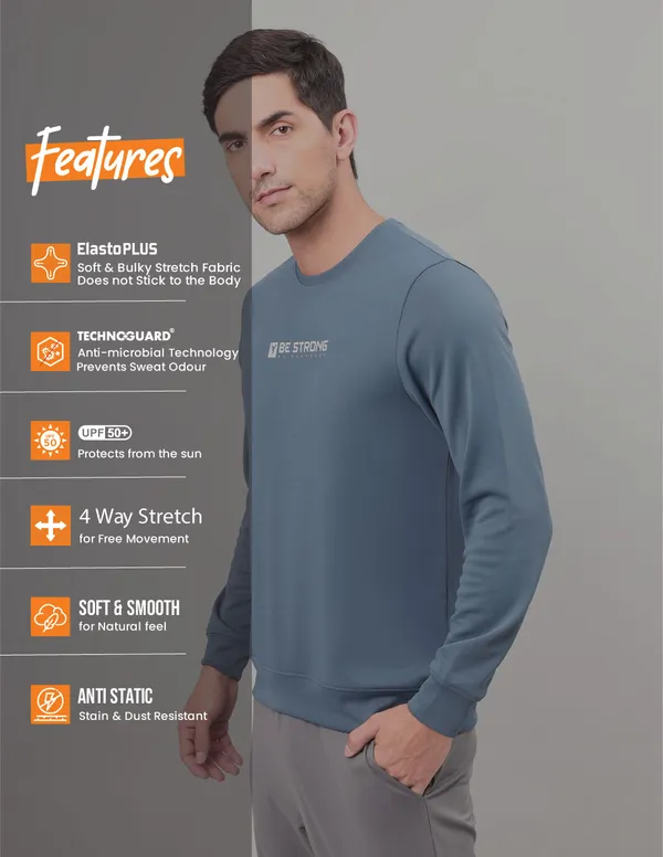 Men Printed Slim Fit Crew Neck Sweatshirt with ELASTO PLUS - Image 4