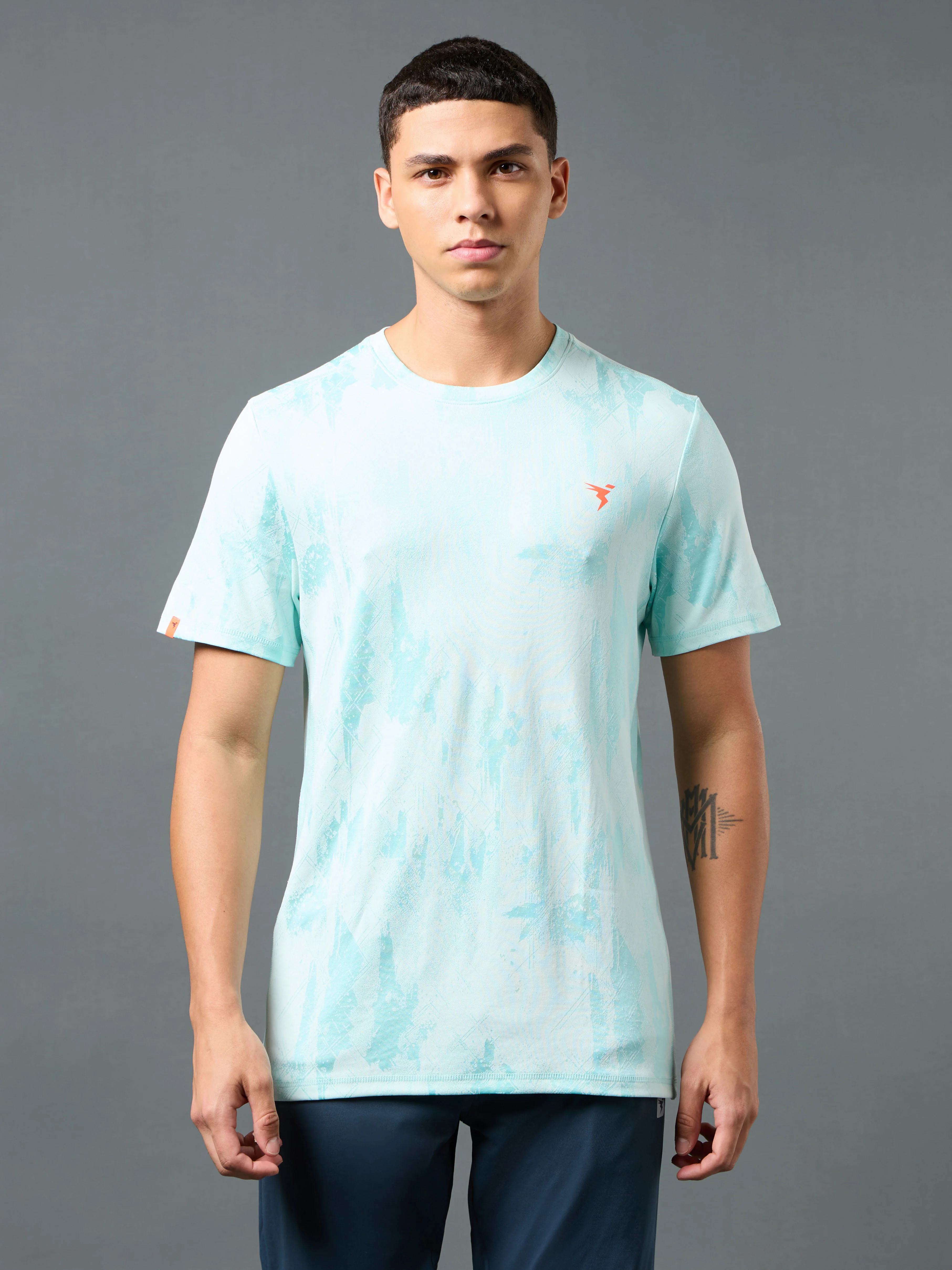 Men Jacquard Slim Fit Crew Neck T-shirt with DOUBLE COOL
