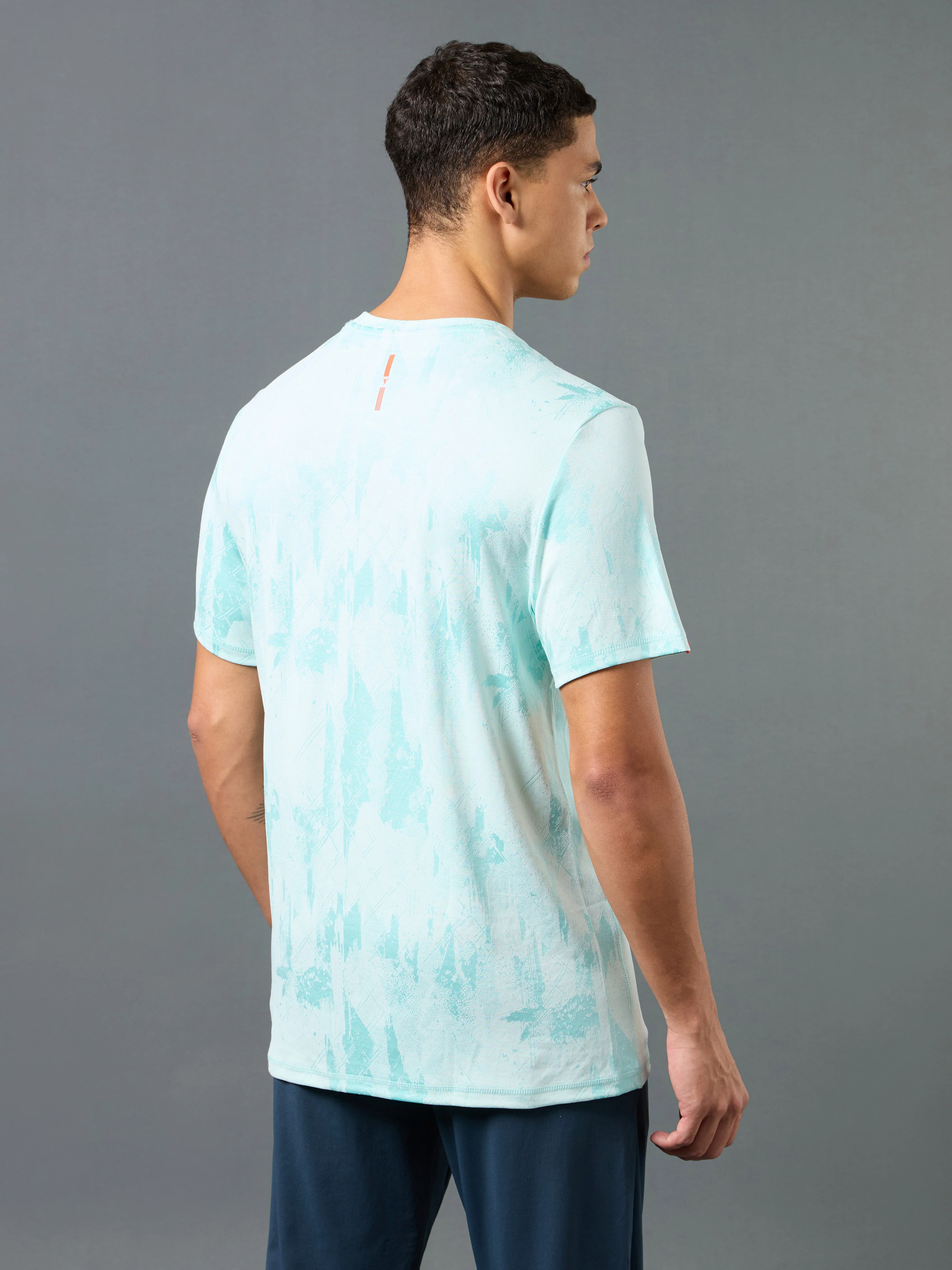 Men Jacquard Slim Fit Crew Neck T-shirt with DOUBLE COOL - Image 2
