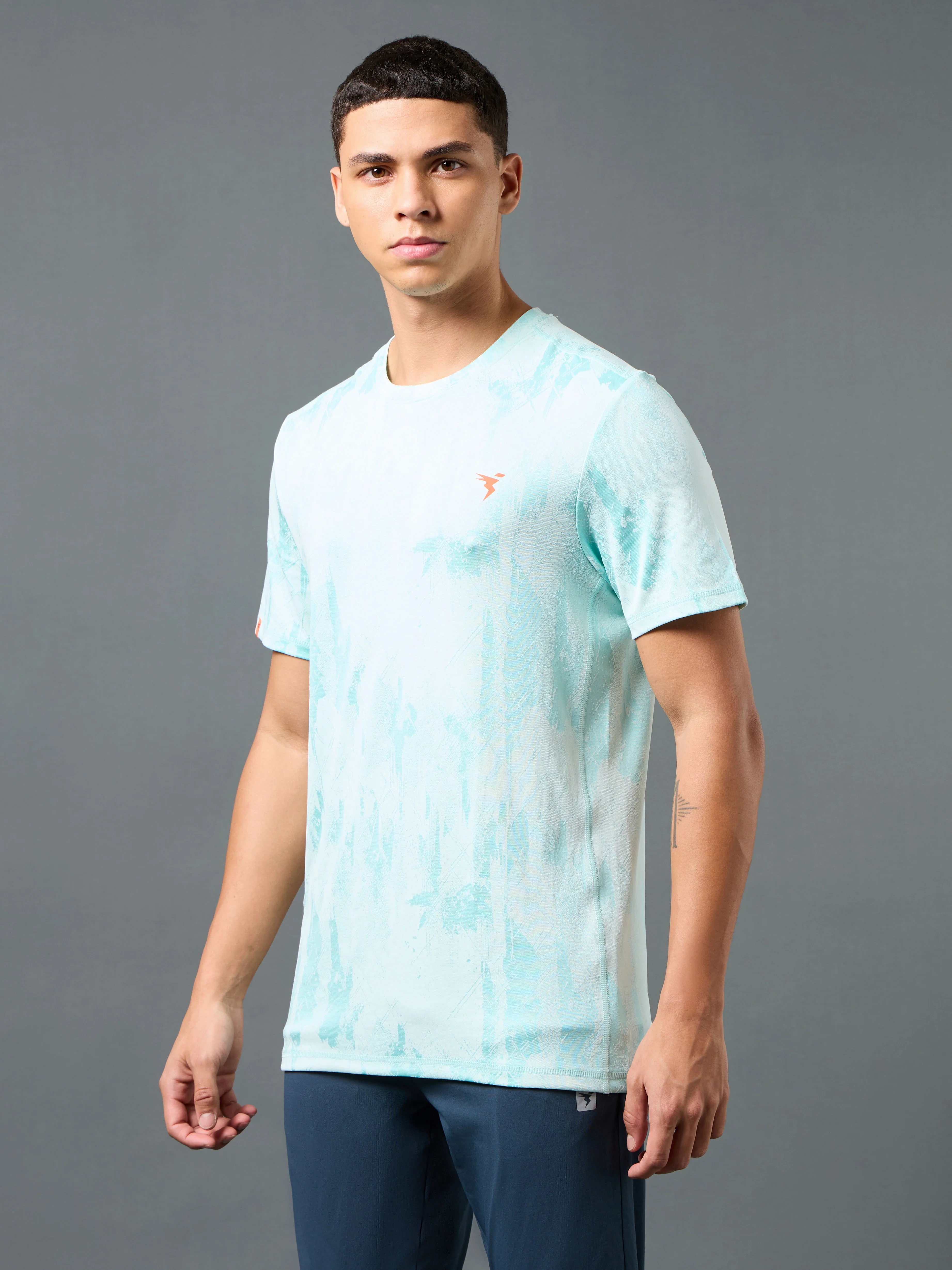 Men Jacquard Slim Fit Crew Neck T-shirt with DOUBLE COOL - Image 3
