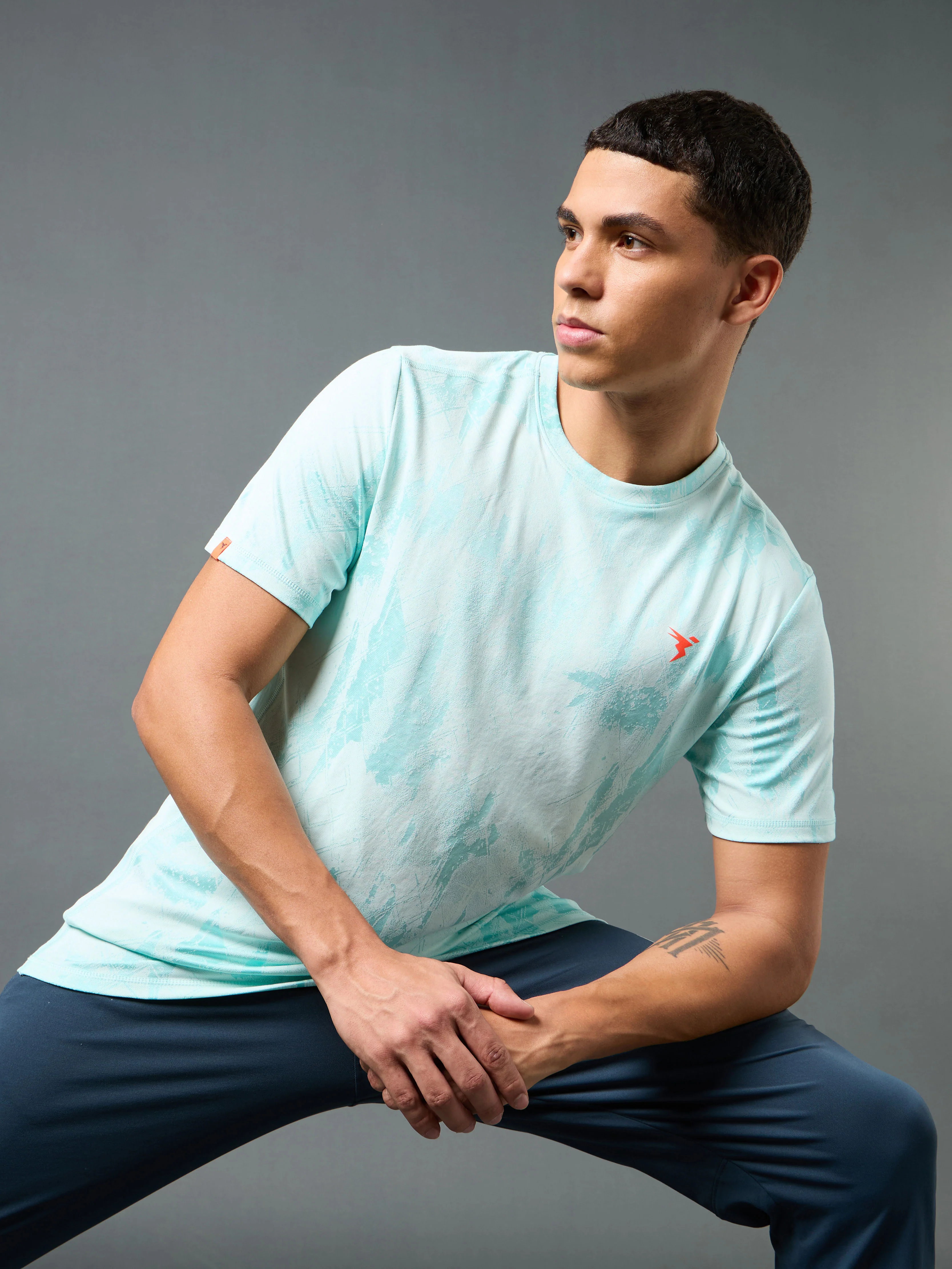 Men Jacquard Slim Fit Crew Neck T-shirt with DOUBLE COOL - Image 5