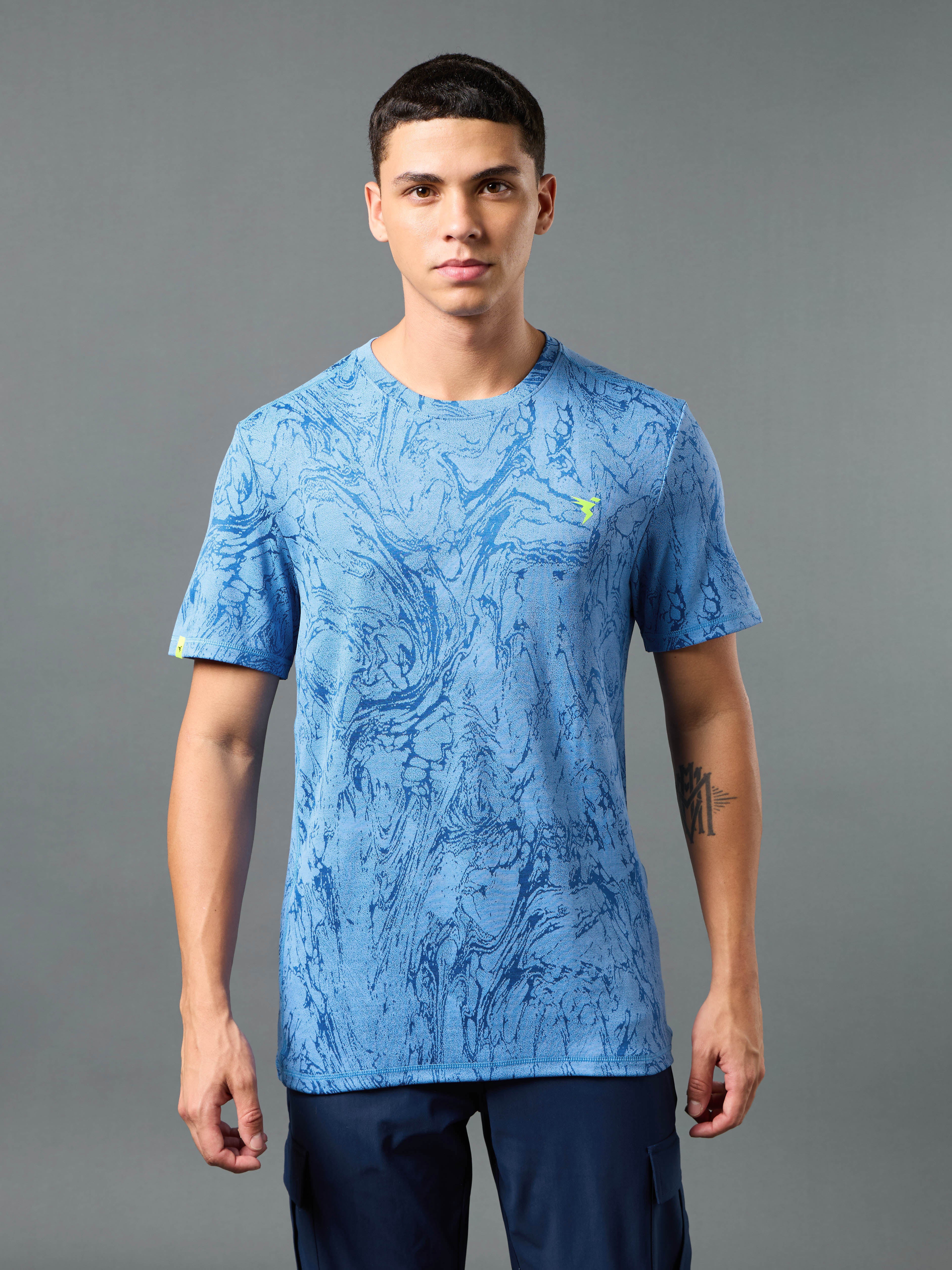 Men Jacquard Slim Fit Crew Neck T-shirt with DOUBLE COOL - Image 2