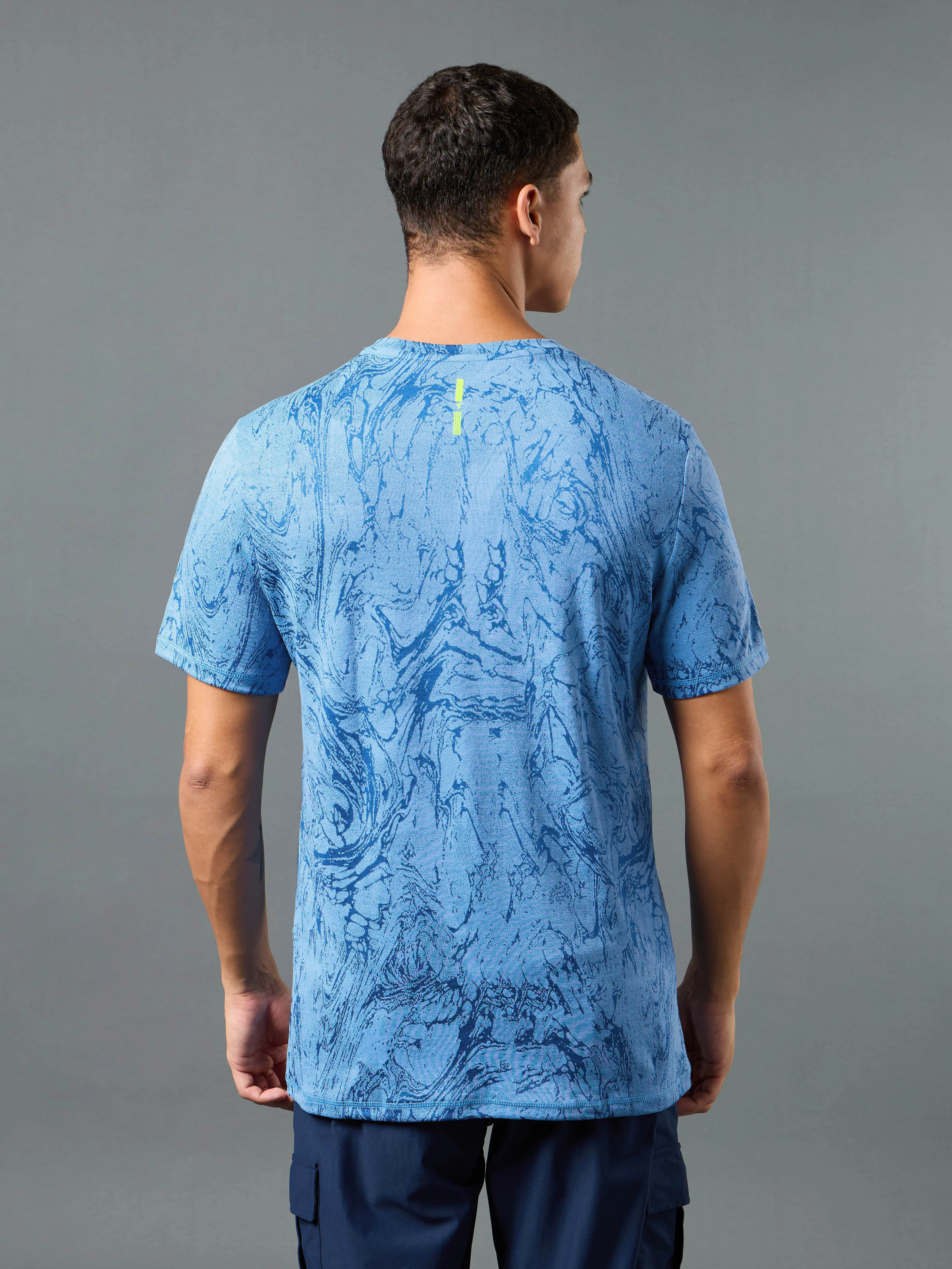 Men Jacquard Slim Fit Crew Neck T-shirt with DOUBLE COOL - Image 3