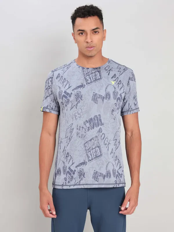 Men Jacquard Slim Fit Crew Neck T-shirt with DOUBLE COOL - Image 2