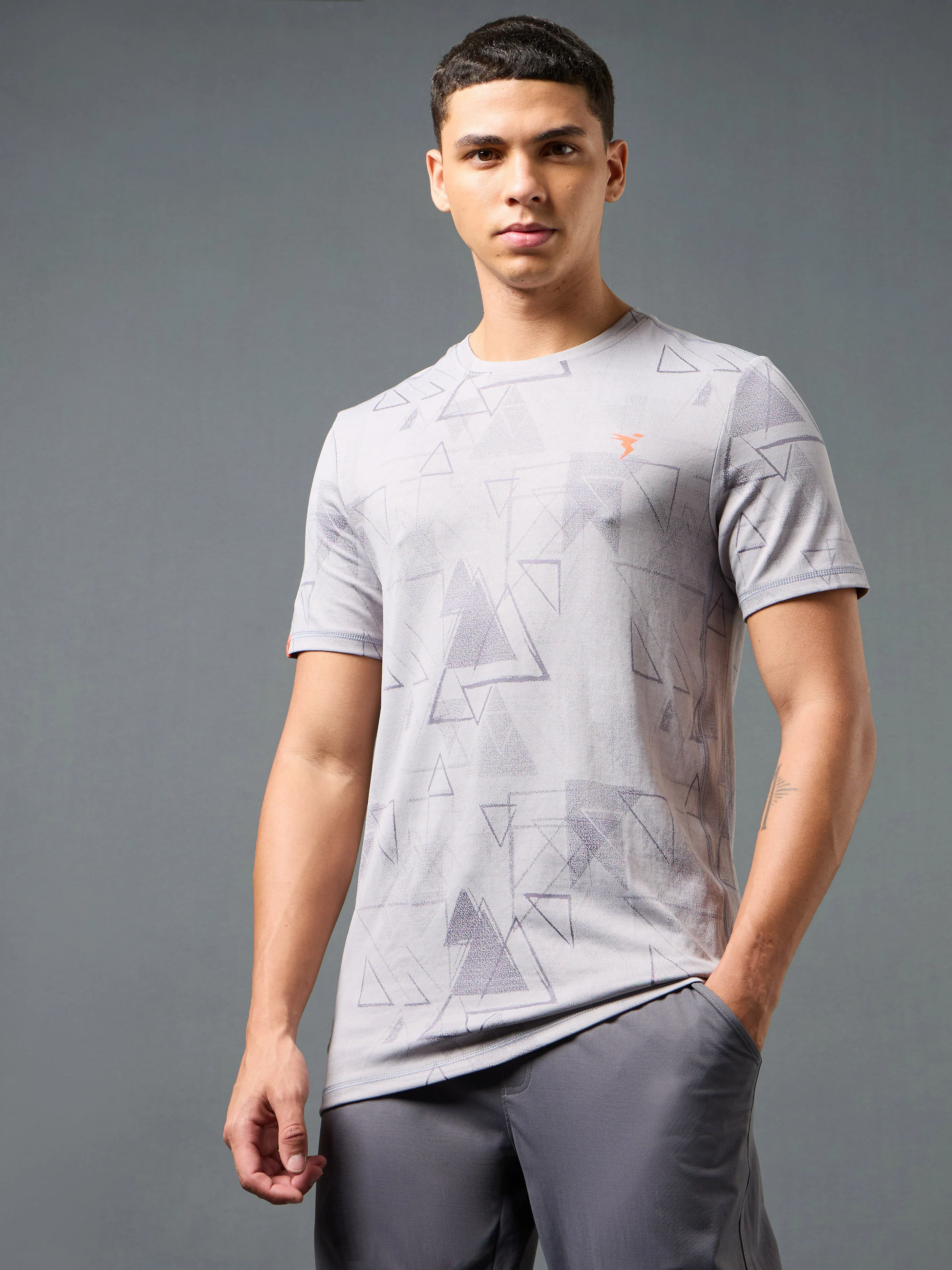 Men Jacquard Slim Fit Crew Neck T-shirt with DOUBLE COOL