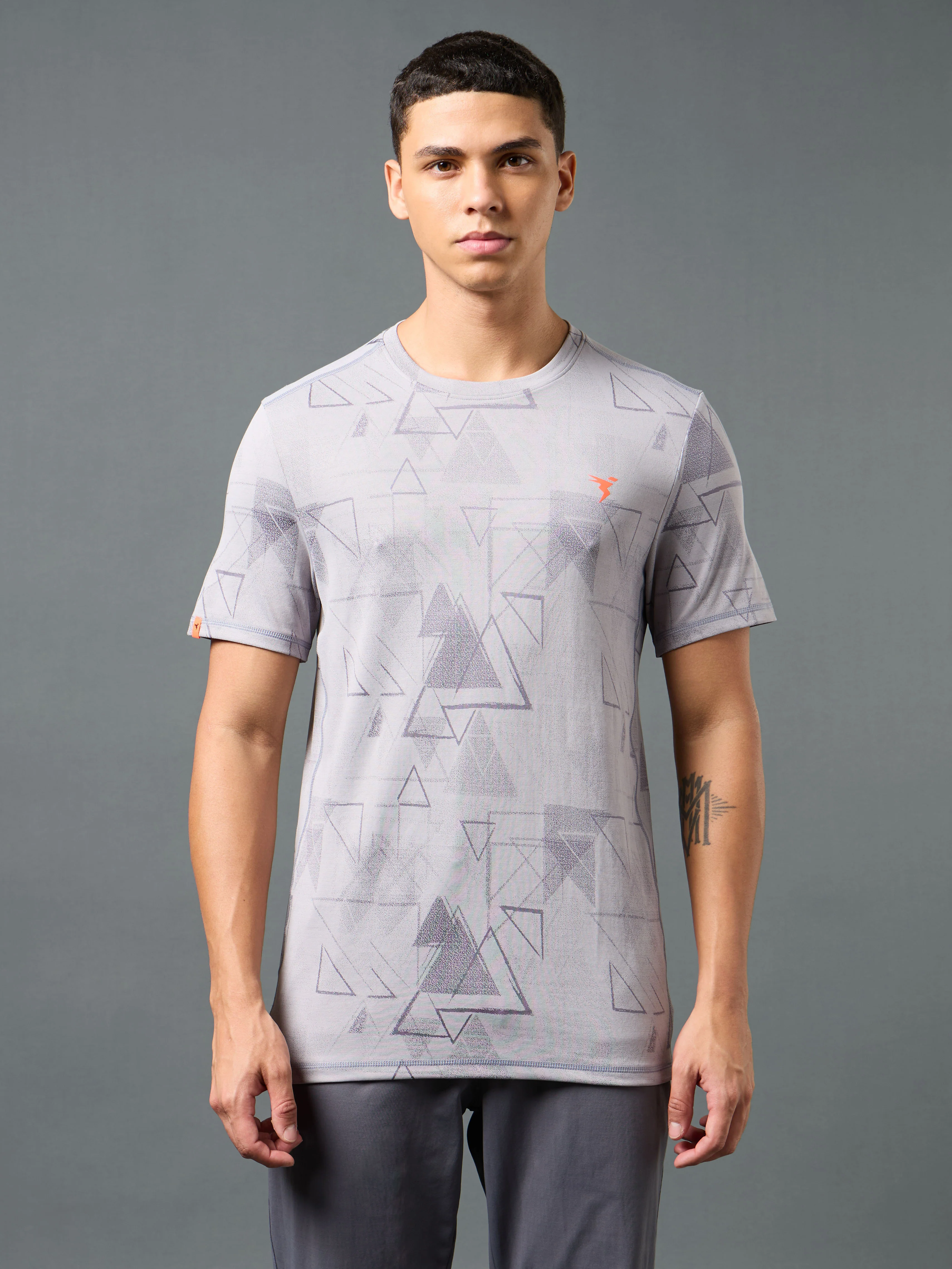 Men Jacquard Slim Fit Crew Neck T-shirt with DOUBLE COOL - Image 2