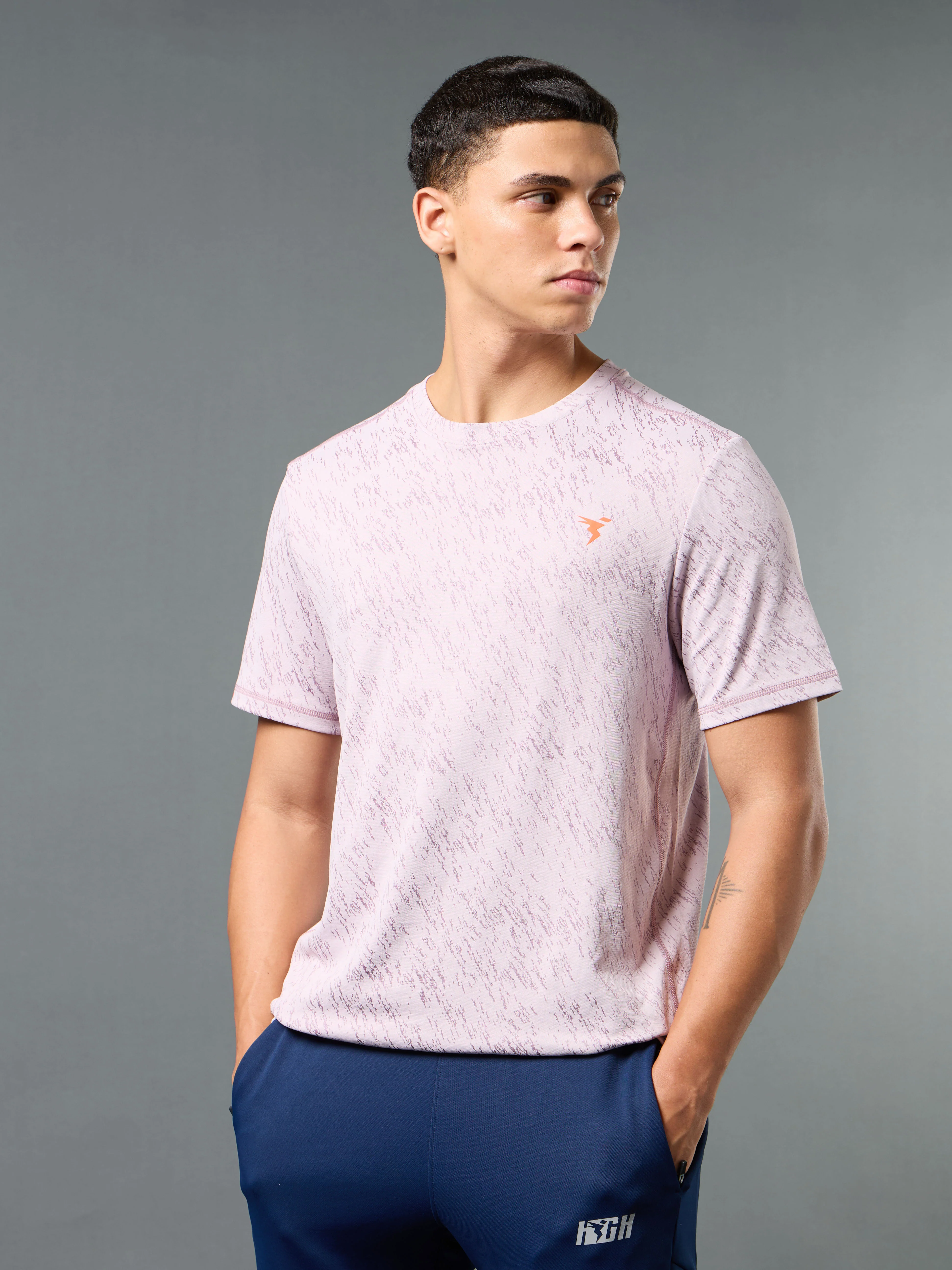 Men Jacquard Slim Fit Crew Neck T-shirt with DOUBLE COOL