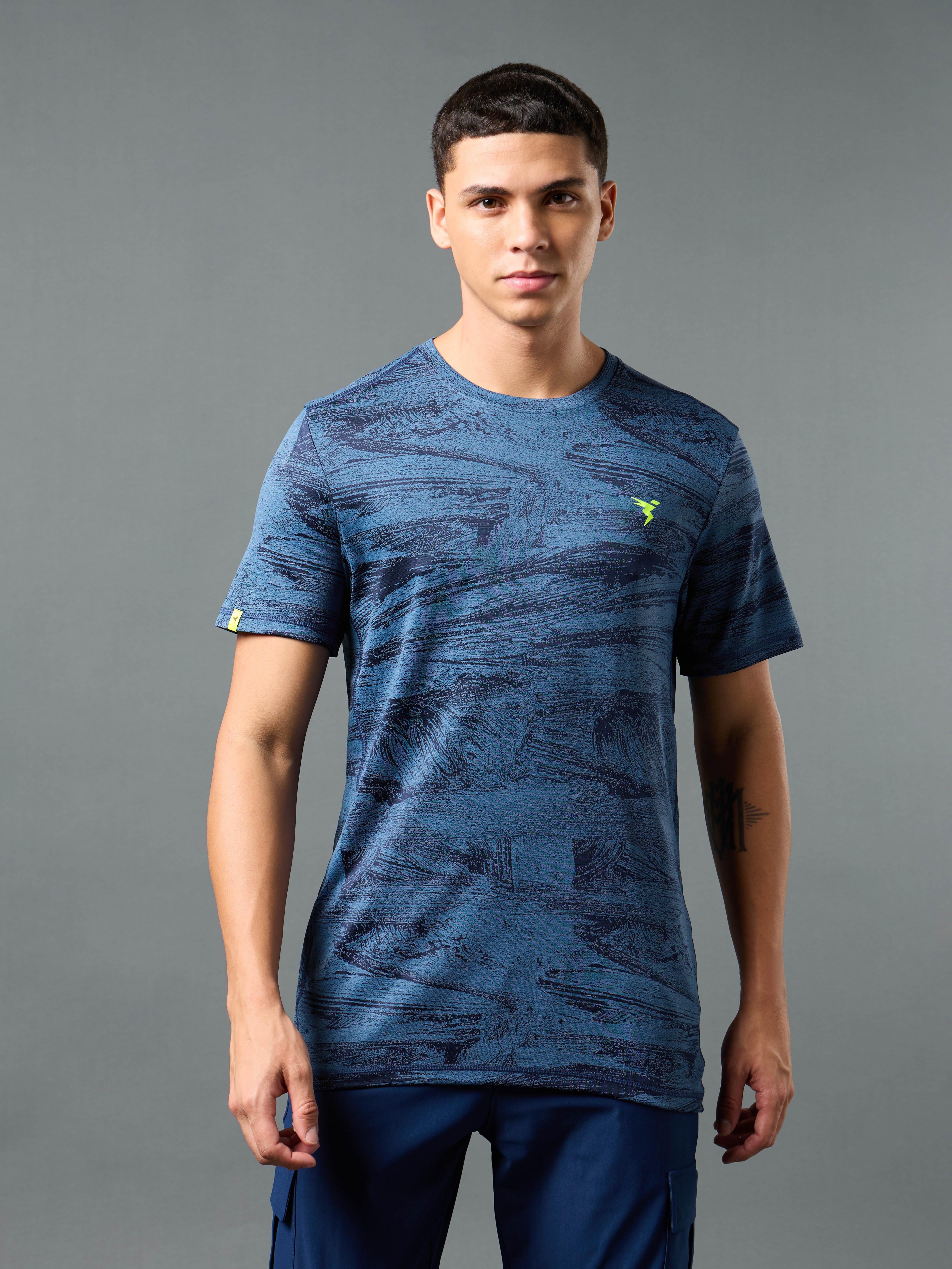 Men Jacquard Slim Fit Crew Neck T-shirt with DOUBLE COOL