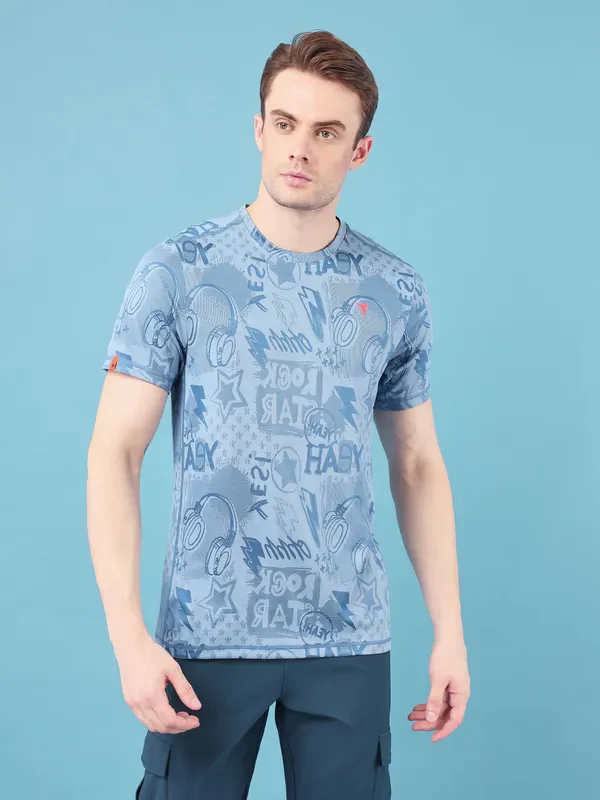 Men Jacquard Slim Fit Crew Neck T-shirt with DOUBLE COOL - Image 2