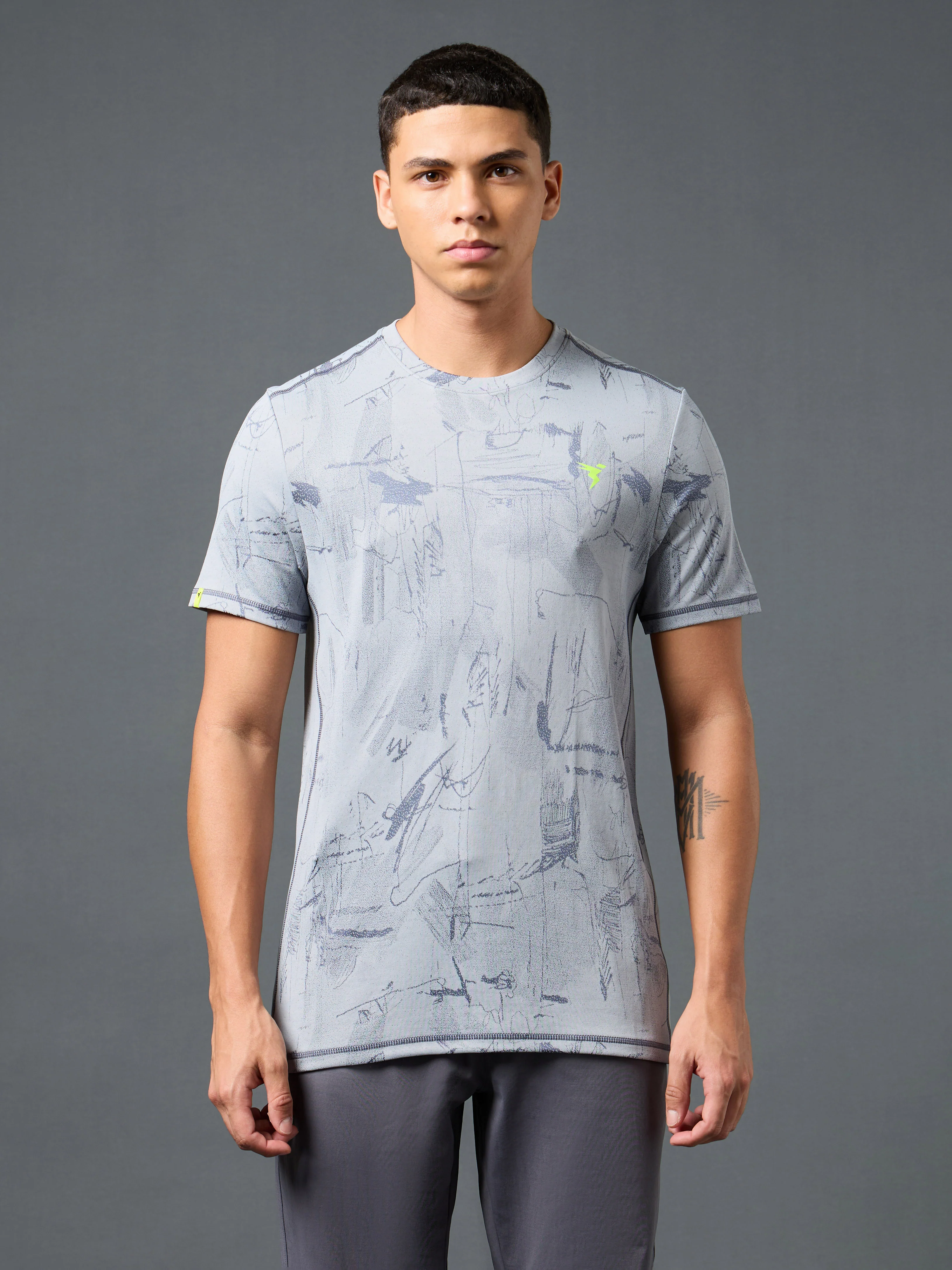 Men Jacquard Slim Fit Crew Neck T-shirt with DOUBLE COOL - Image 2