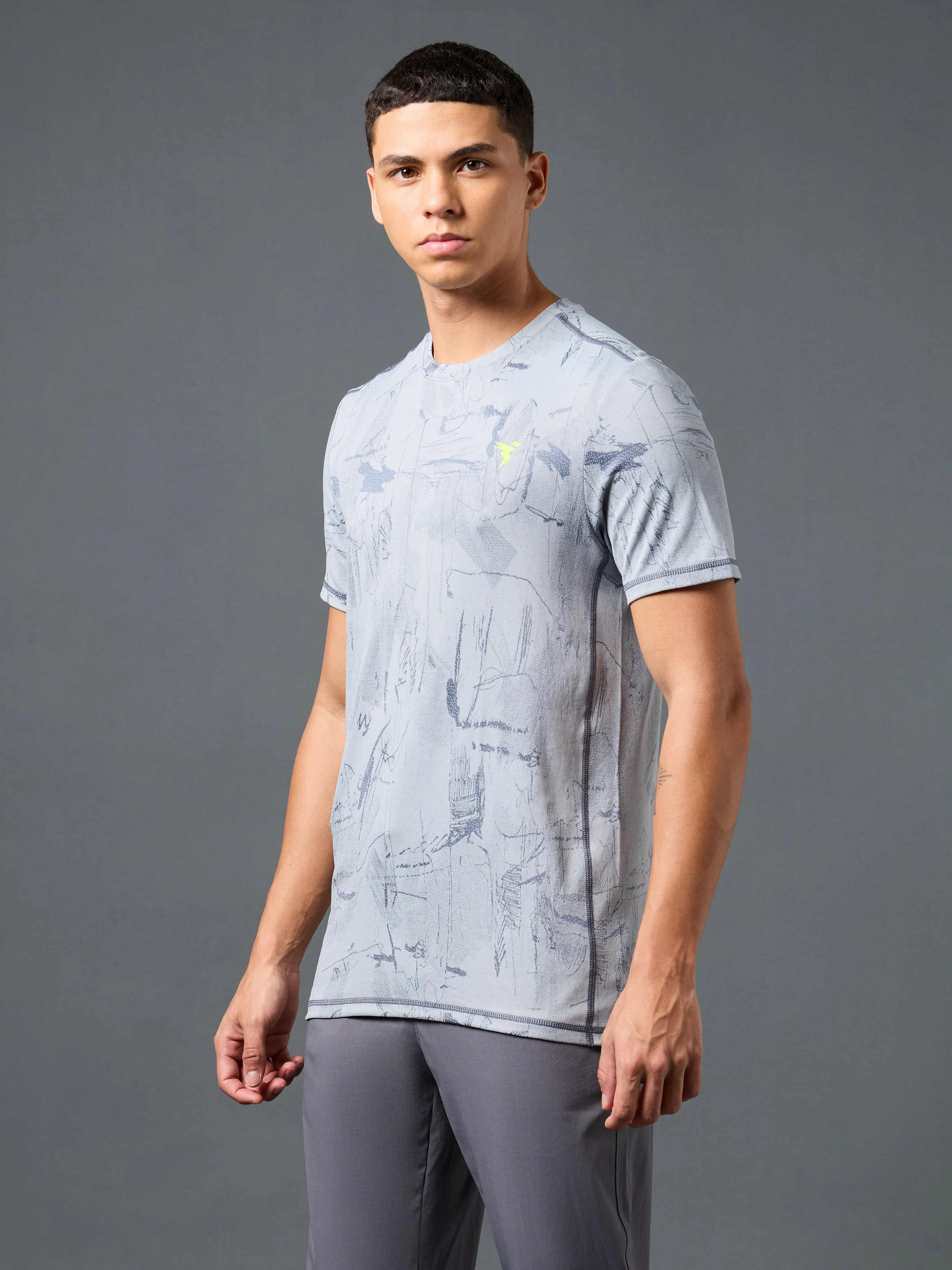 Men Jacquard Slim Fit Crew Neck T-shirt with DOUBLE COOL - Image 4