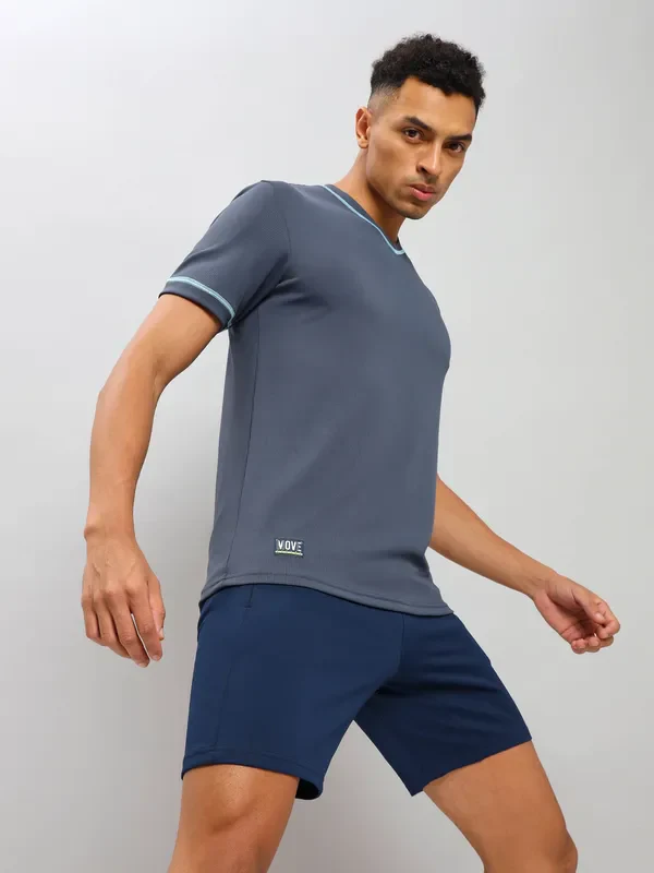 Men Solid Slim Fit V Neck T-shirt with TECHNO COOL+ - Image 2