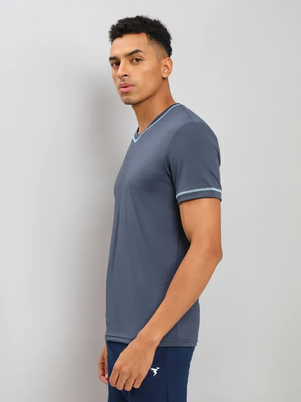 Men Solid Slim Fit V Neck T-shirt with TECHNO COOL+ - Image 5