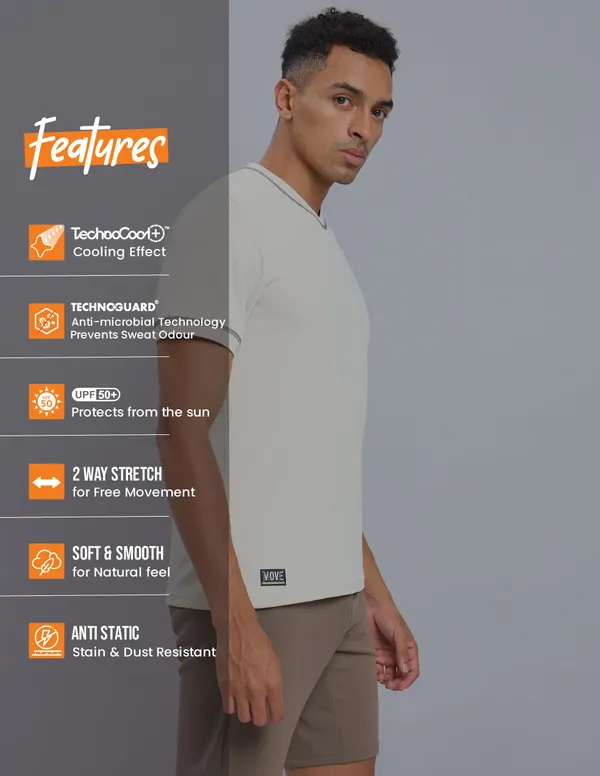 Men Solid Slim Fit V Neck T-shirt with TECHNO COOL+ - Image 6