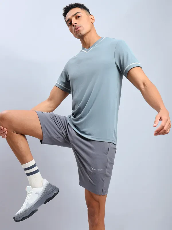 Men Solid Slim Fit V Neck T-shirt with TECHNO COOL+ - Image 7