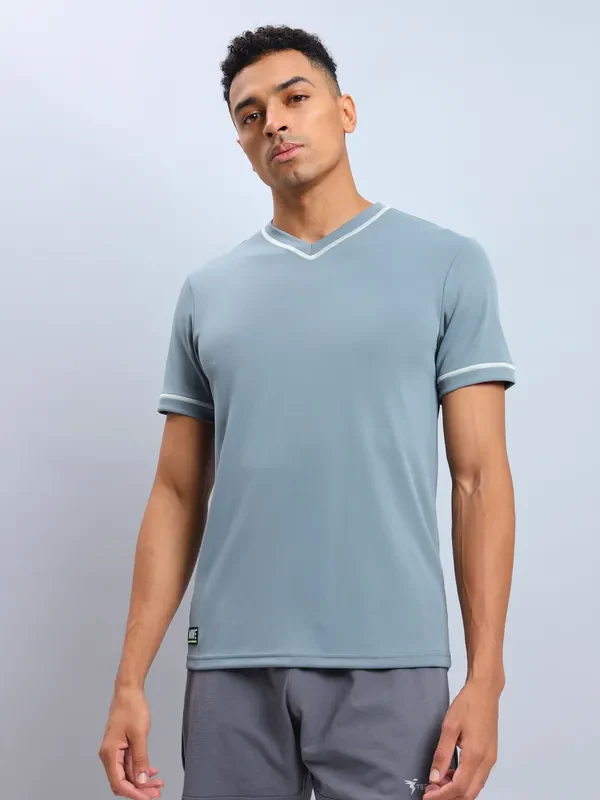 Men Solid Slim Fit V Neck T-shirt with TECHNO COOL+ - Image 8