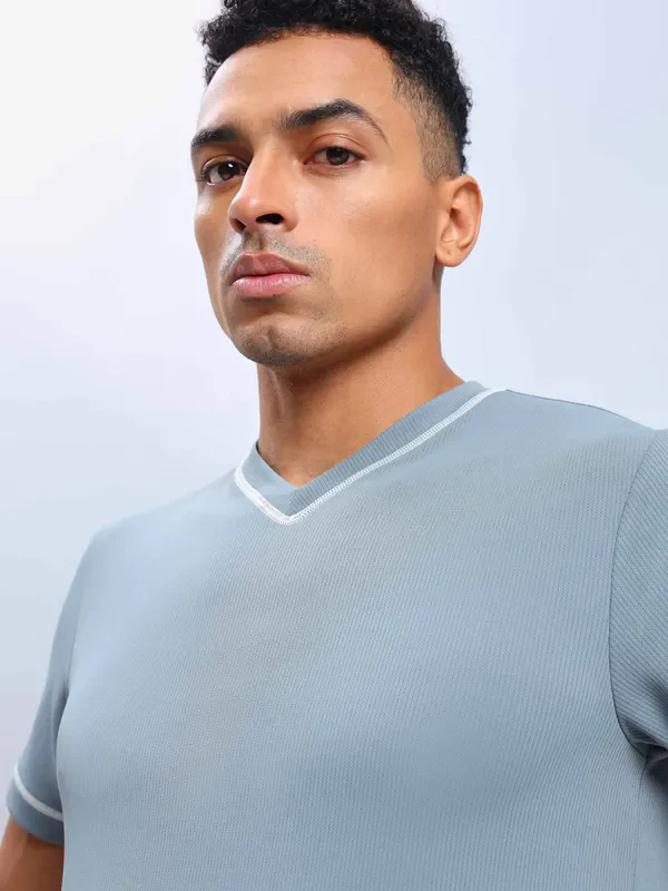 Men Solid Slim Fit V Neck T-shirt with TECHNO COOL+ - Image 9