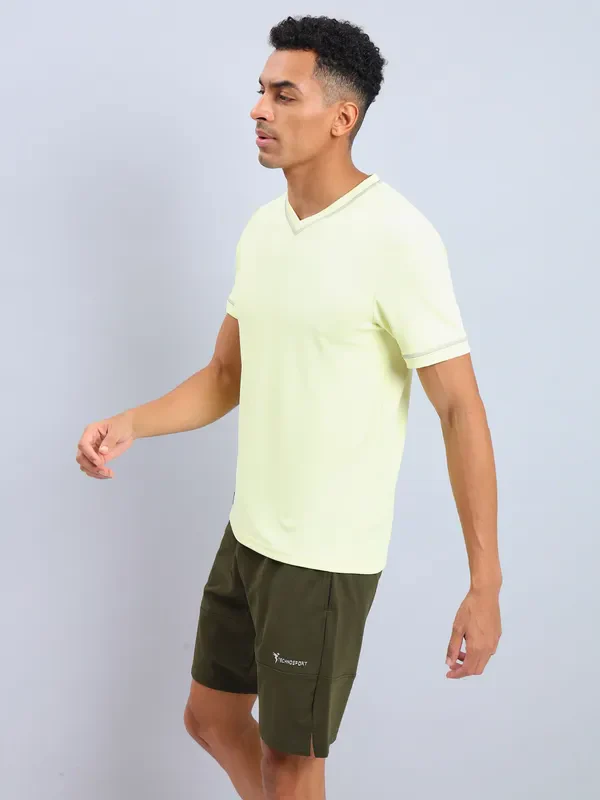 Men Solid Slim Fit V Neck T-shirt with TECHNO COOL+ - Image 4