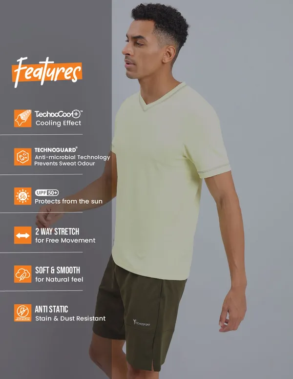 Men Solid Slim Fit V Neck T-shirt with TECHNO COOL+ - Image 6