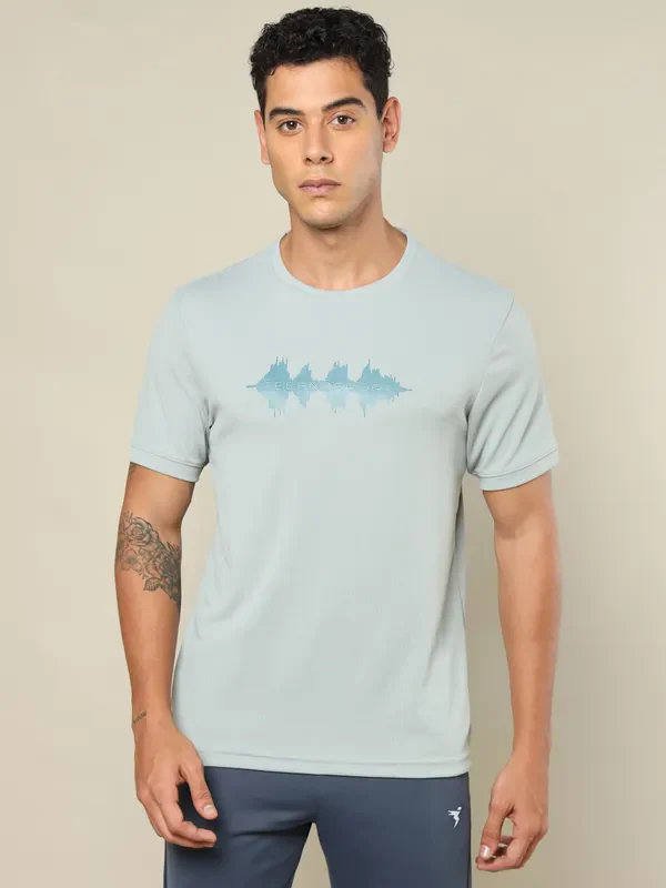 Men Printed Regular Fit Crew Neck T-shirt with TECHNO COOL+
