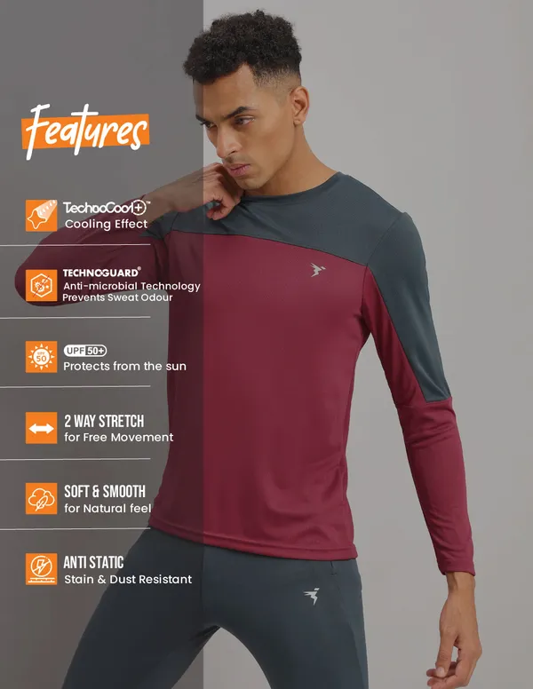 Men Colorblock Slim Fit Crew Neck T-shirt with TECHNO COOL+ - Image 3