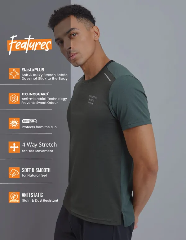 Men Solid Slim Fit Crew Neck T-shirt with ELASTO PLUS - Image 5