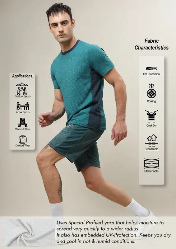 Men Colorblock Slim Fit Crew Neck T-shirt with TECHNO COOL+ - Image 3