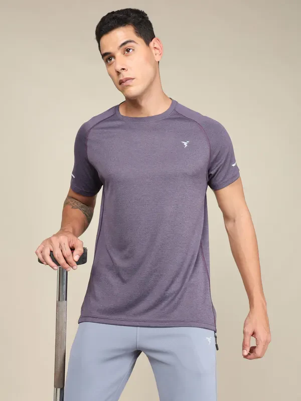 Men Melange Slim Fit Crew Neck T-shirt with DOUBLECOOL