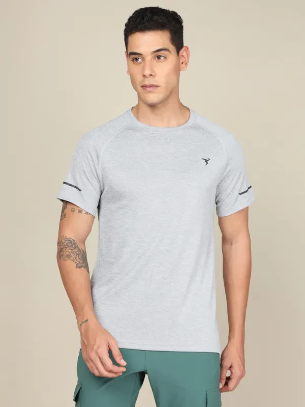 Men Melange Slim Fit Crew Neck T-shirt with DOUBLECOOL