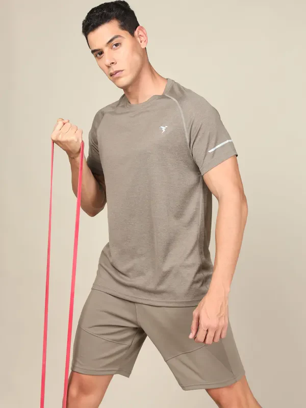 Men Melange Slim Fit Crew Neck T-shirt with DOUBLECOOL