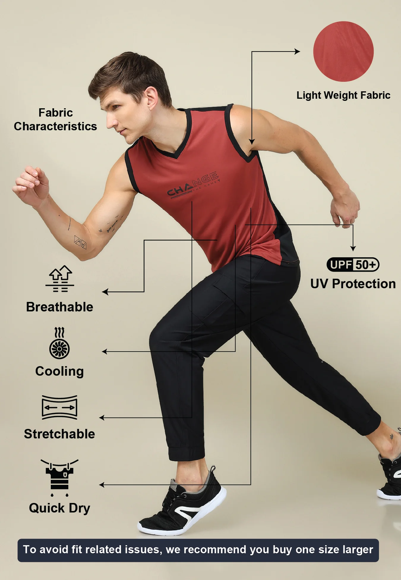 Men Solid Slim Fit V Neck Sleeveless T-shirt with TECHNO COOL + - Image 4