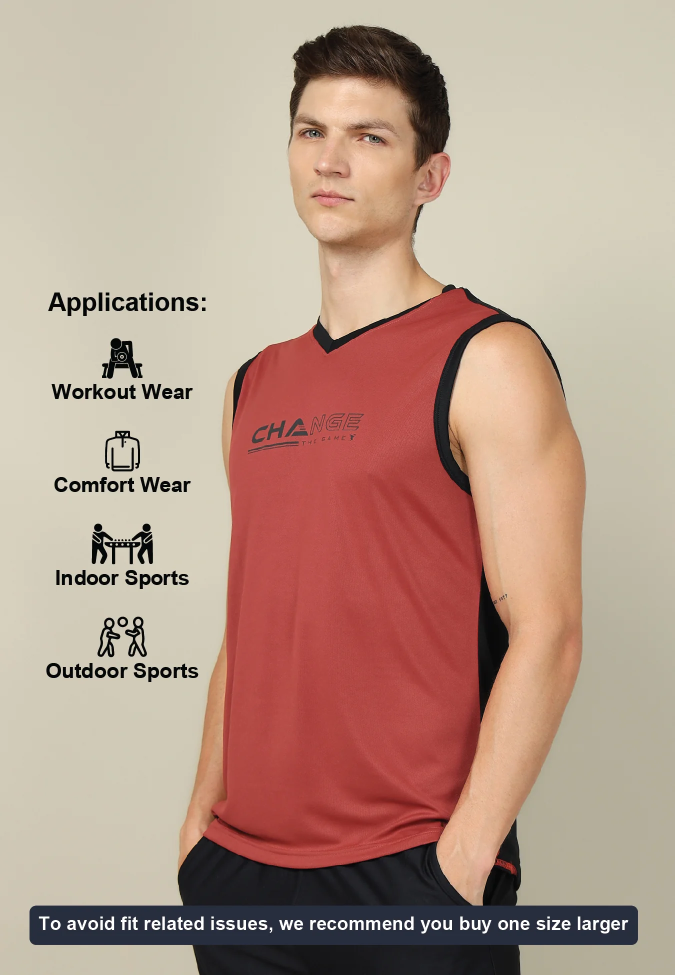 Men Solid Slim Fit V Neck Sleeveless T-shirt with TECHNO COOL + - Image 5
