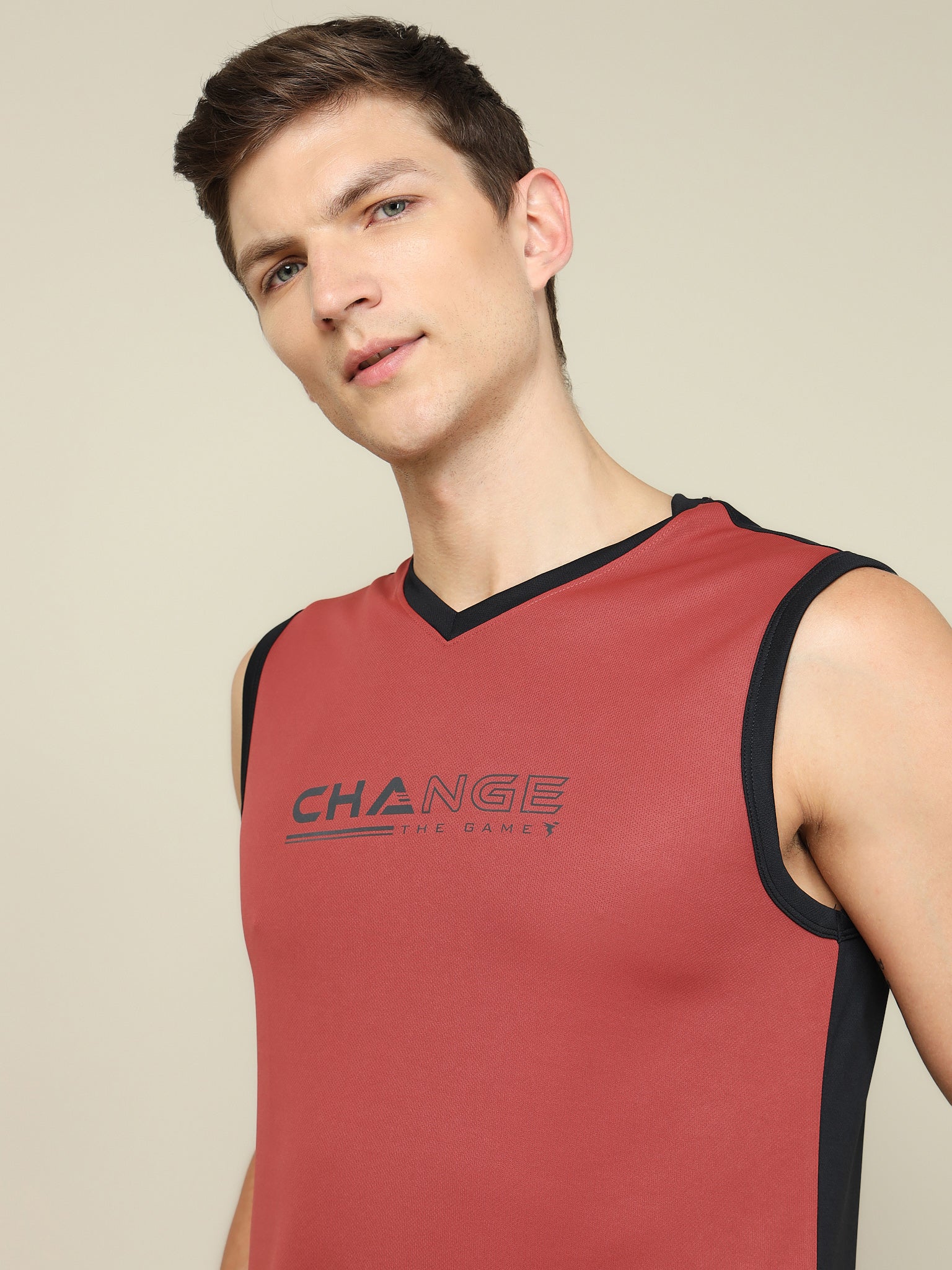 Men Solid Slim Fit V Neck Sleeveless T-shirt with TECHNO COOL + - Image 6