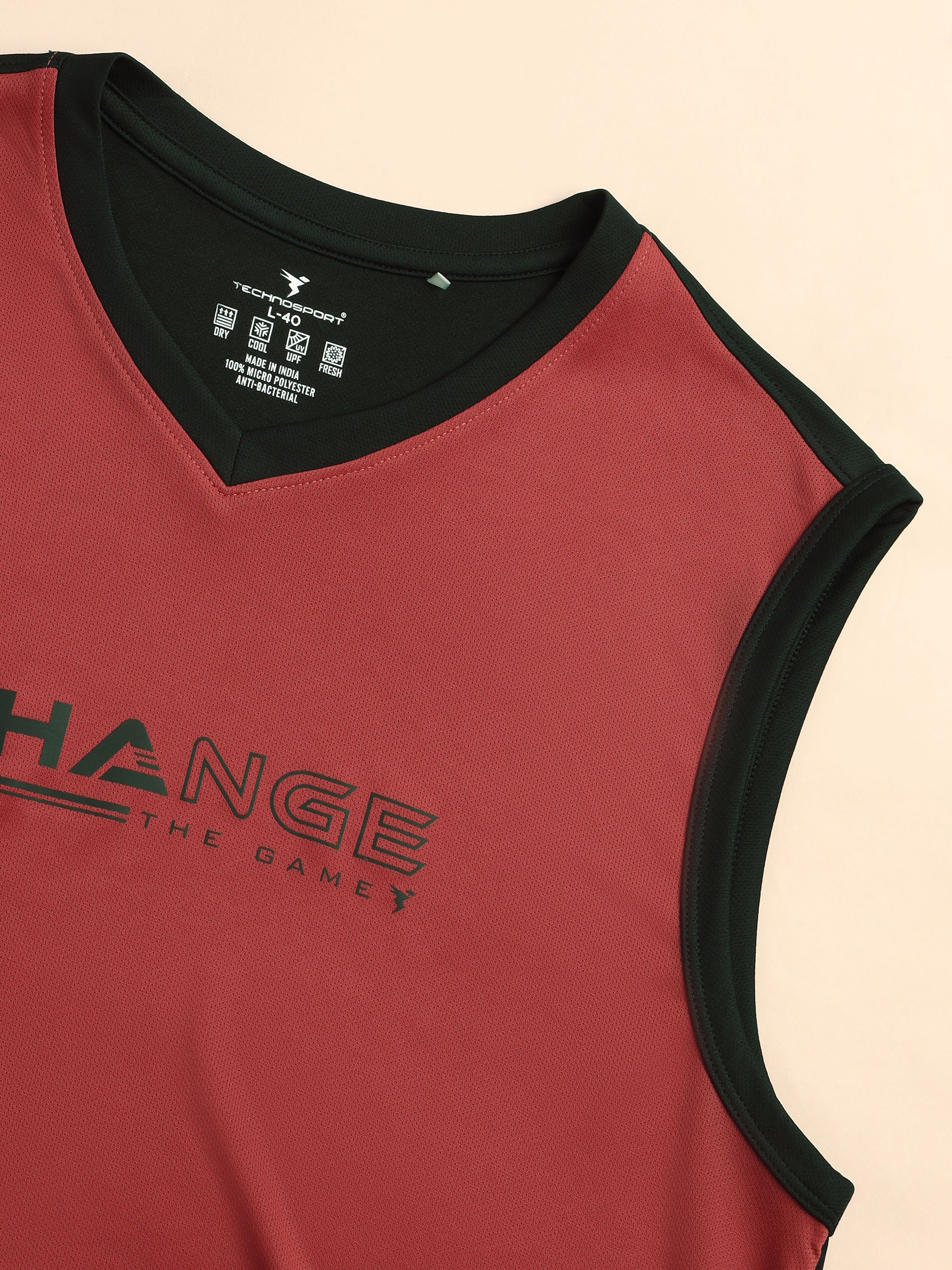 Men Solid Slim Fit V Neck Sleeveless T-shirt with TECHNO COOL + - Image 7