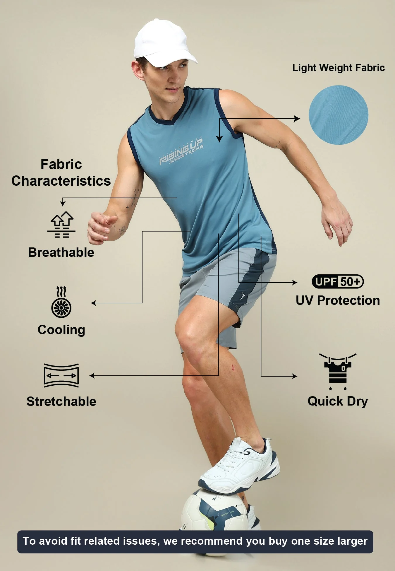 Men Solid Slim Fit V Neck Sleeveless T-shirt with TECHNO COOL + - Image 4