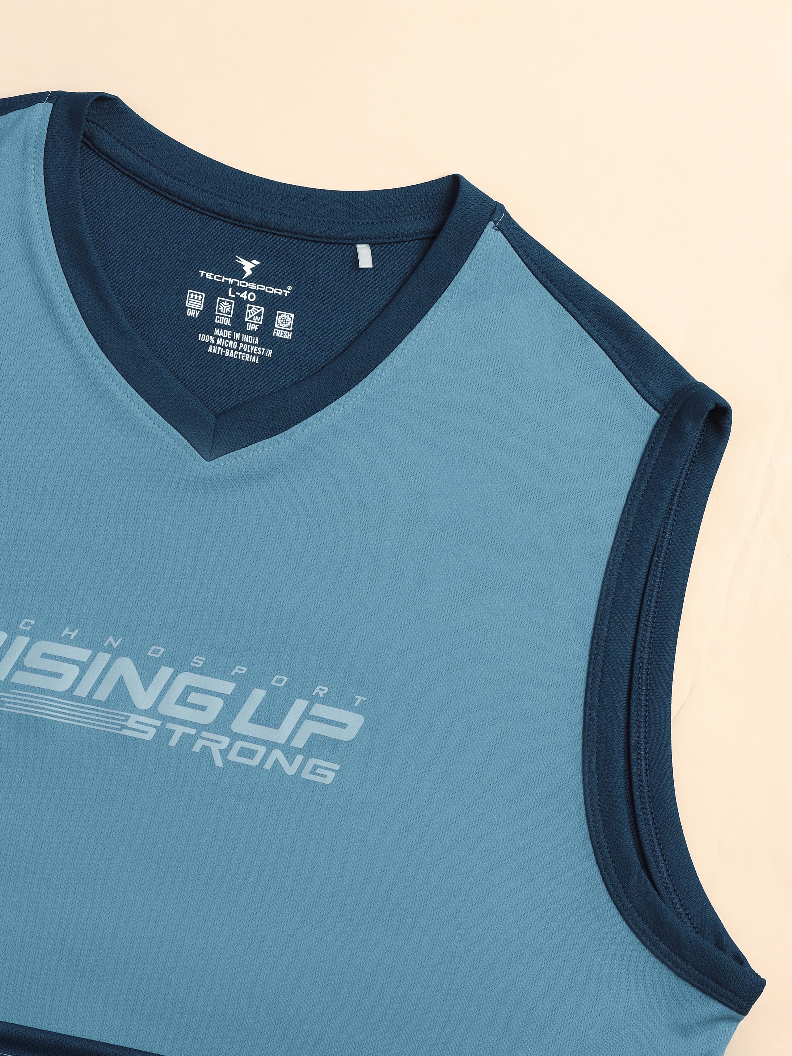 Men Solid Slim Fit V Neck Sleeveless T-shirt with TECHNO COOL + - Image 7