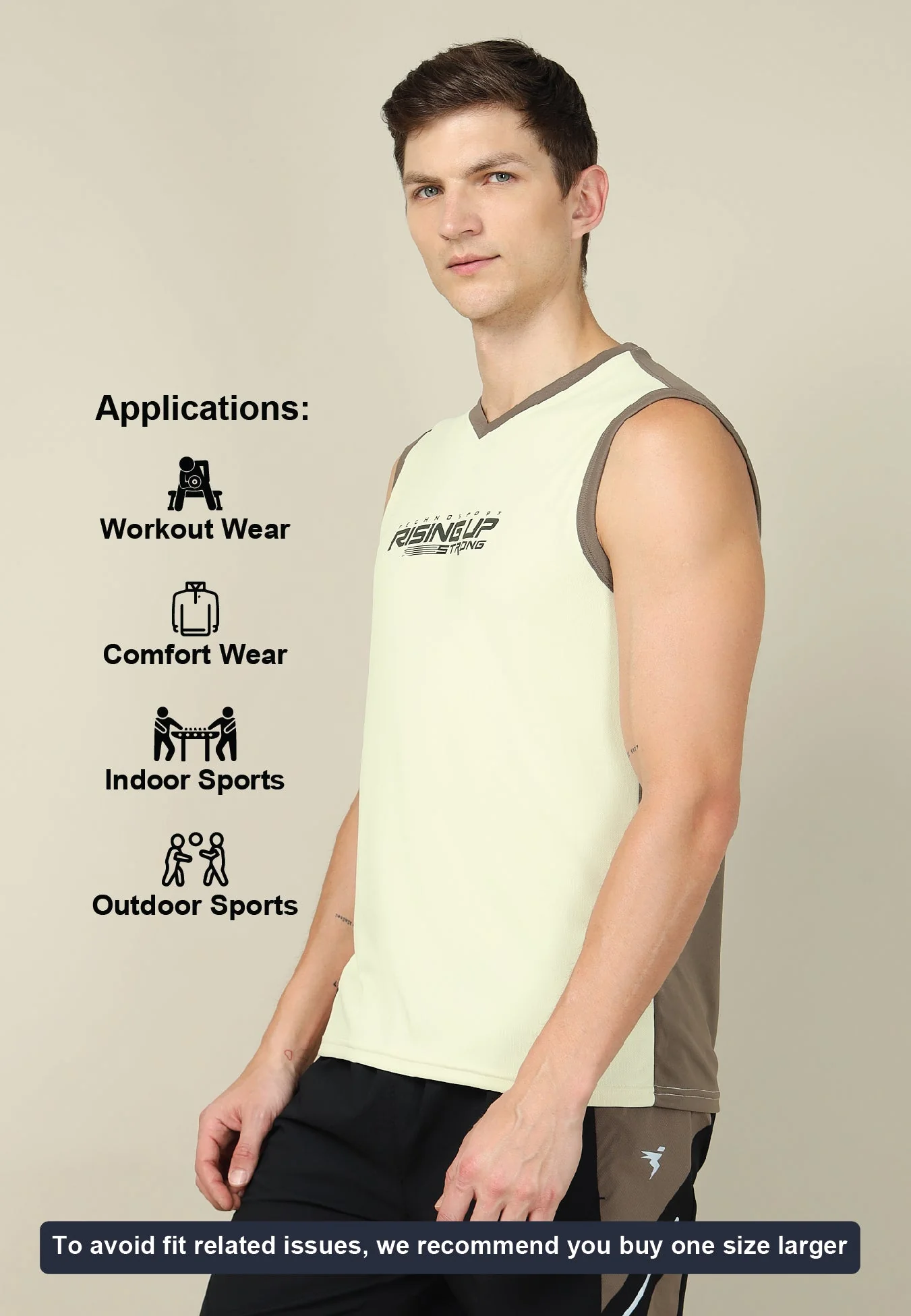 Men Solid Slim Fit V Neck Sleeveless T-shirt with TECHNO COOL + - Image 5