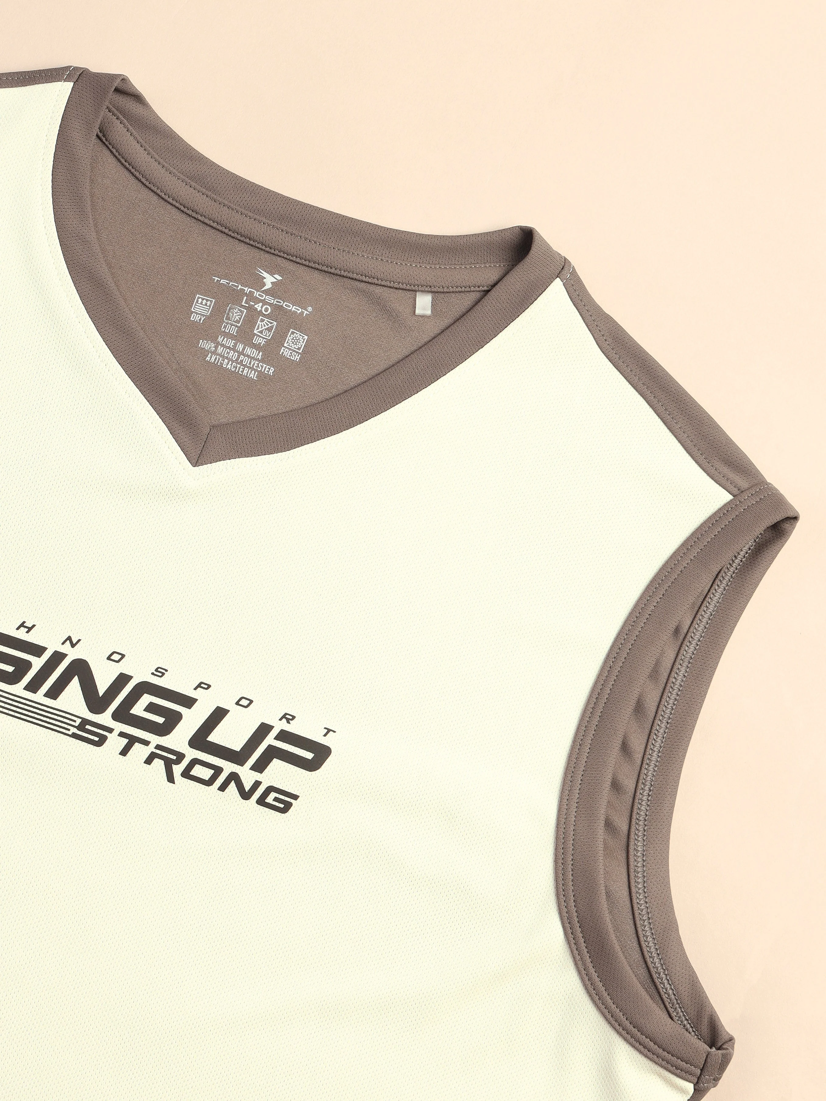 Men Solid Slim Fit V Neck Sleeveless T-shirt with TECHNO COOL + - Image 7